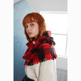 fringed check wool scarf