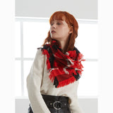 fringed check wool scarf