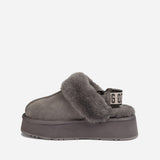 Ugg Platform Slipper (Elastic Logo & Wool Strap) 4.5cm ( Detachable Feature)閿涘湹ater Resistant閿